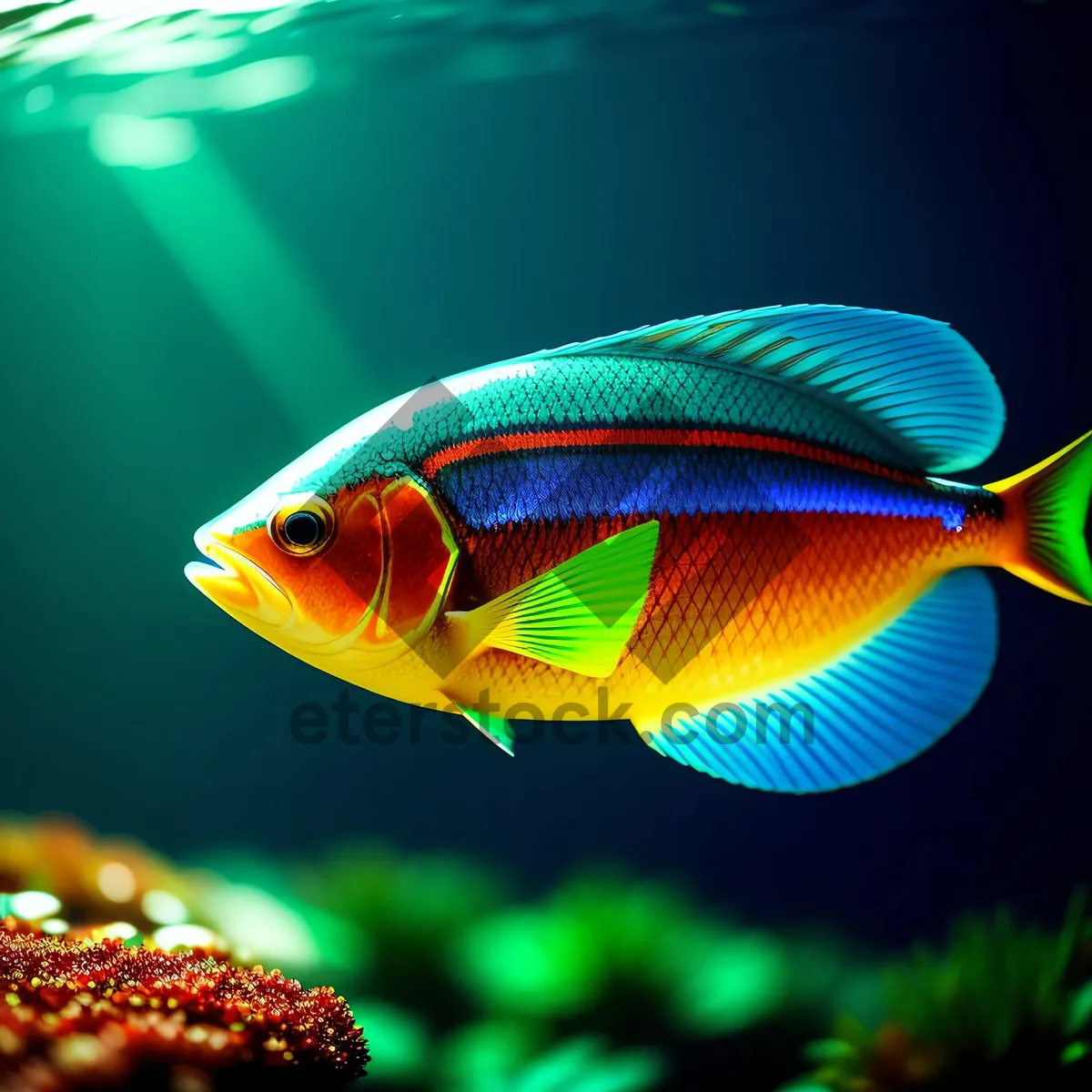 Picture of Colorful Underwater Goldfish in Aquatic Aquarium