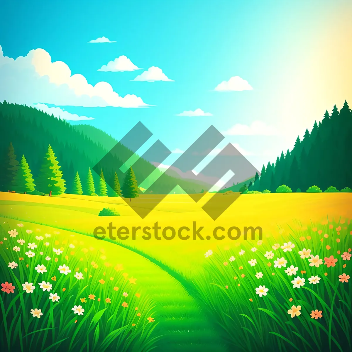 Picture of Vibrant Summer Meadow Under Clear Blue Sky