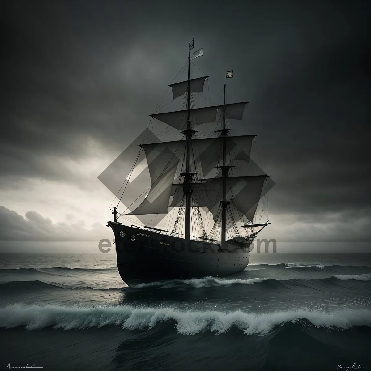 Picture of Nautical Pirate Ship Sailing on the Open Seas