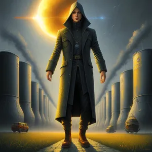 Silhouette of cheering businessman giving patriotic speech on stage