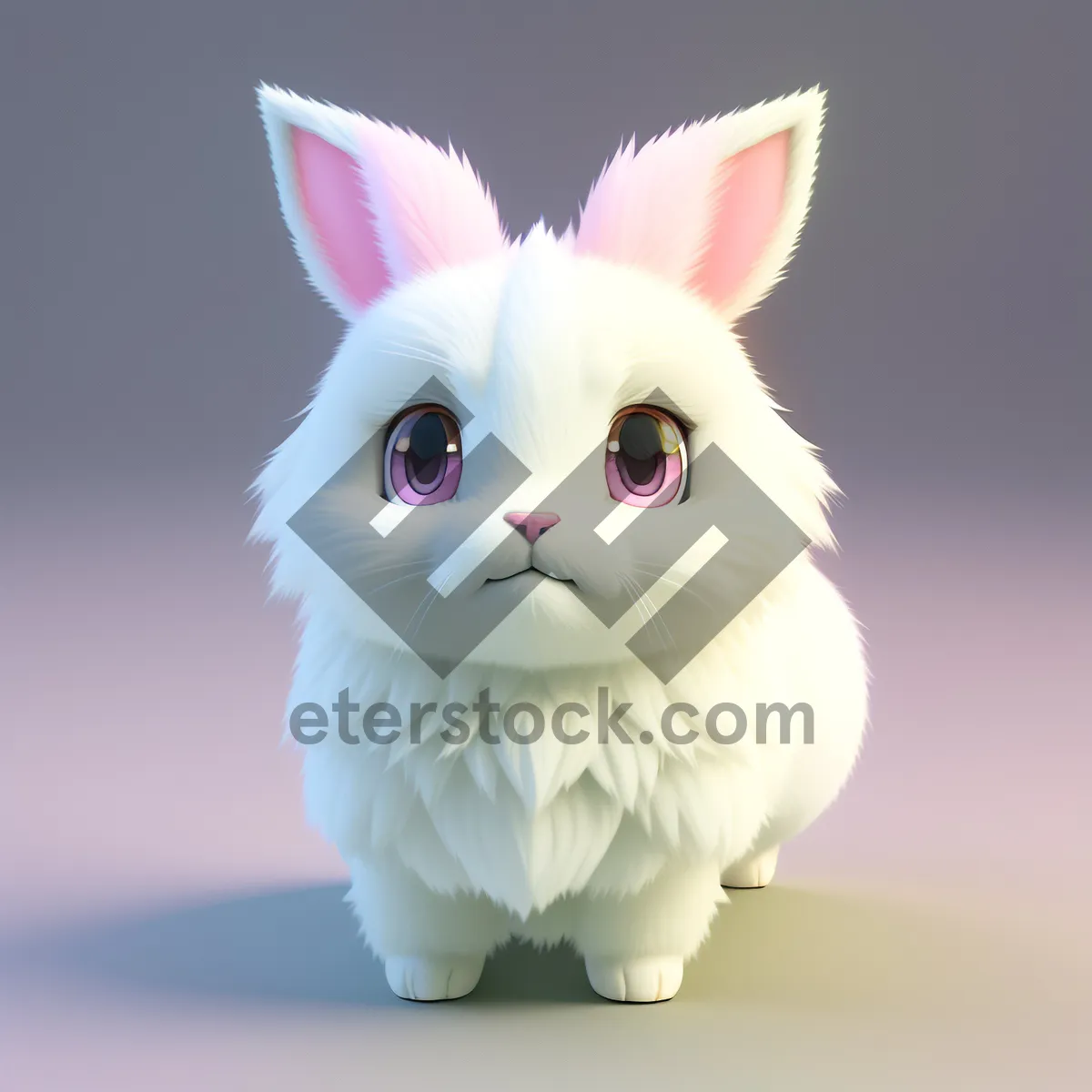 Picture of Cute White Bunny with Fluffy Ears