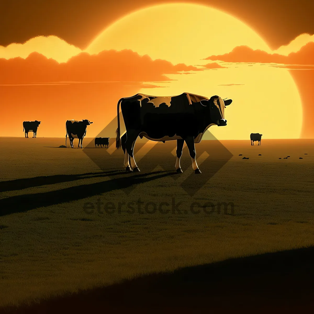 Picture of Golden Sunset Silhouette Over Beach Landscape