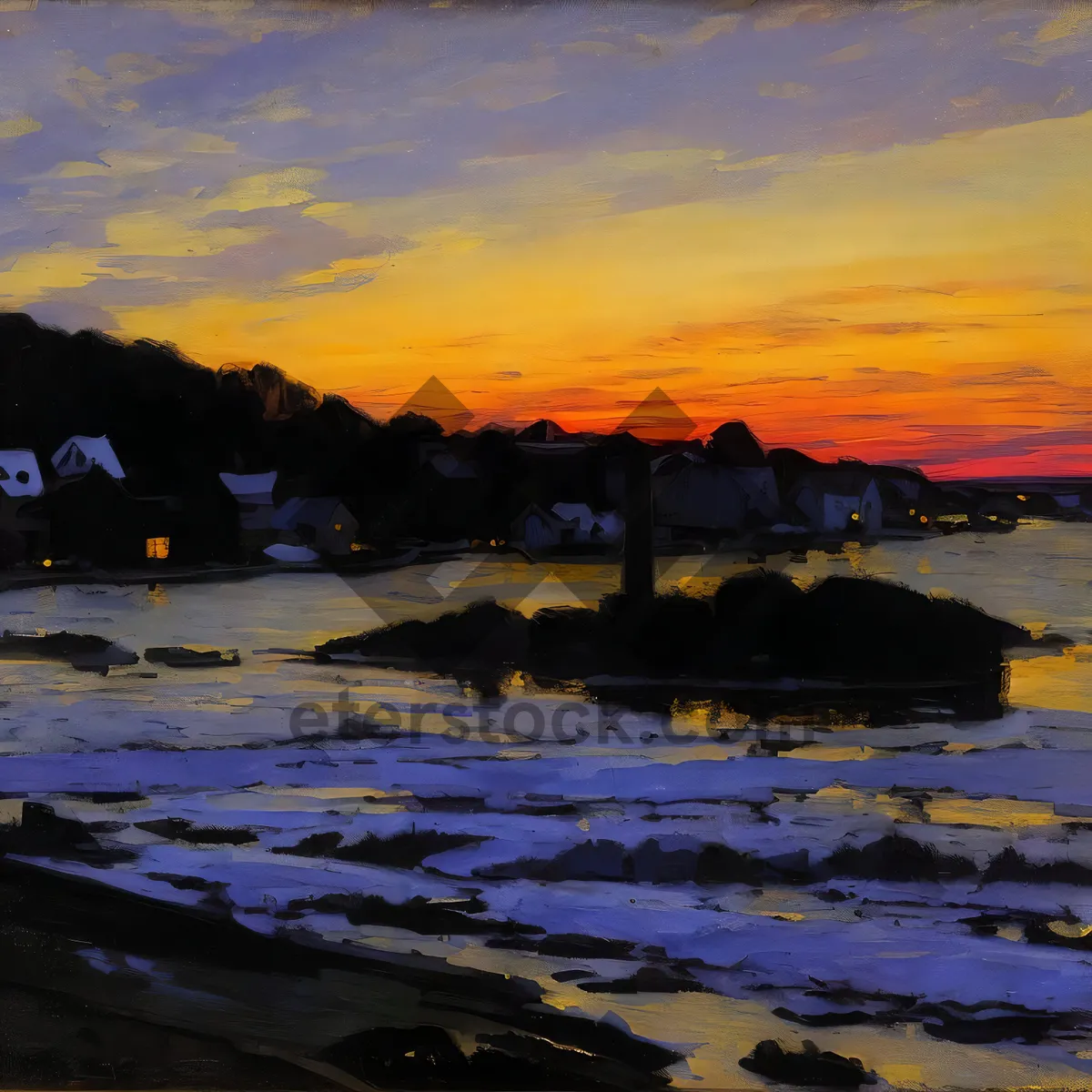 Picture of Vibrant Sunset Over Ocean Shoreline