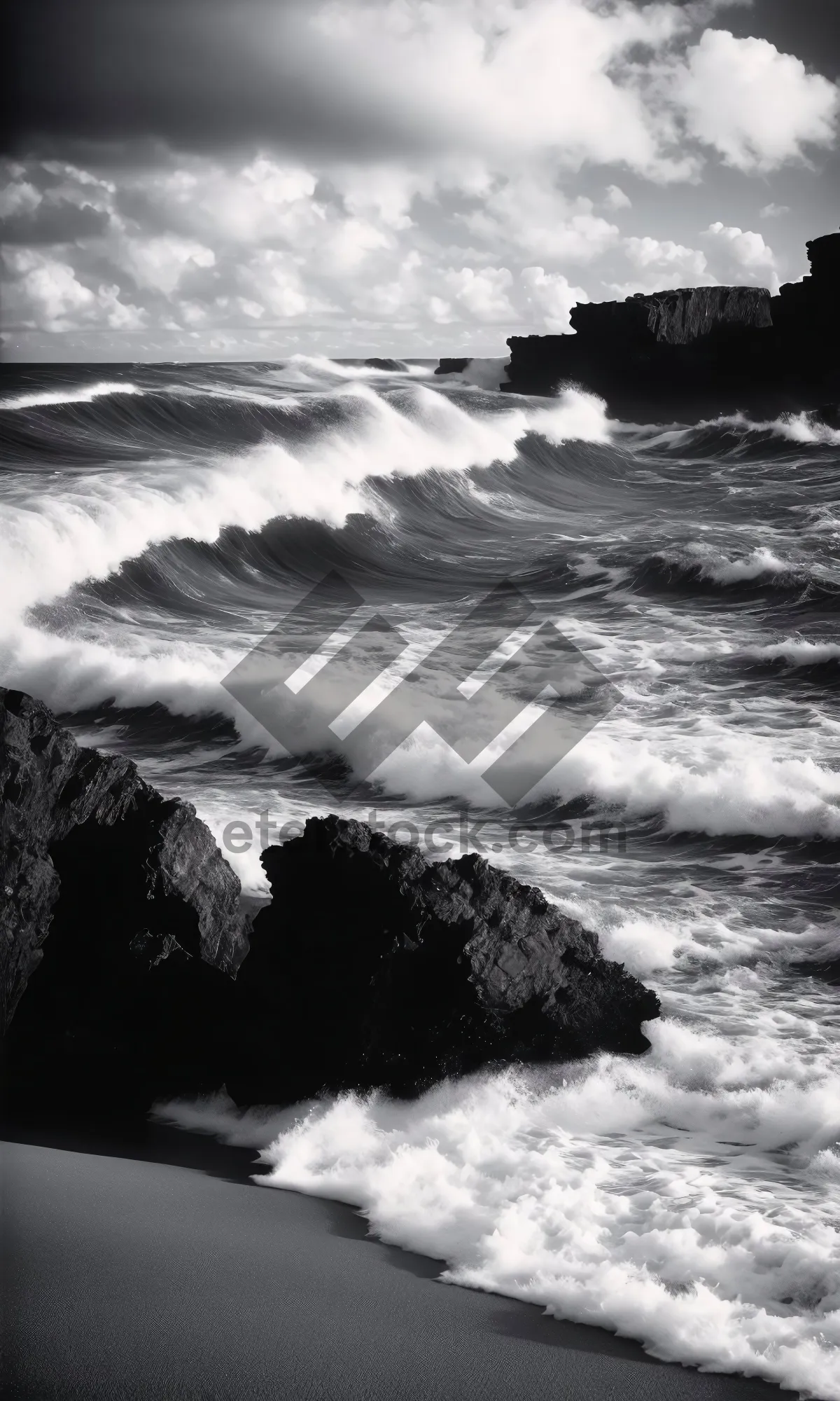 Picture of Tropical beach with waves crashing on rocks