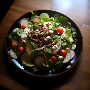 Delicious Gourmet Salad with Fresh Vegetables and Cheese
