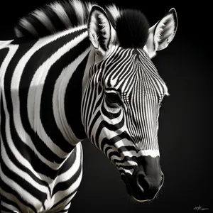 Striped Equine Grazing on African Safari Grassland