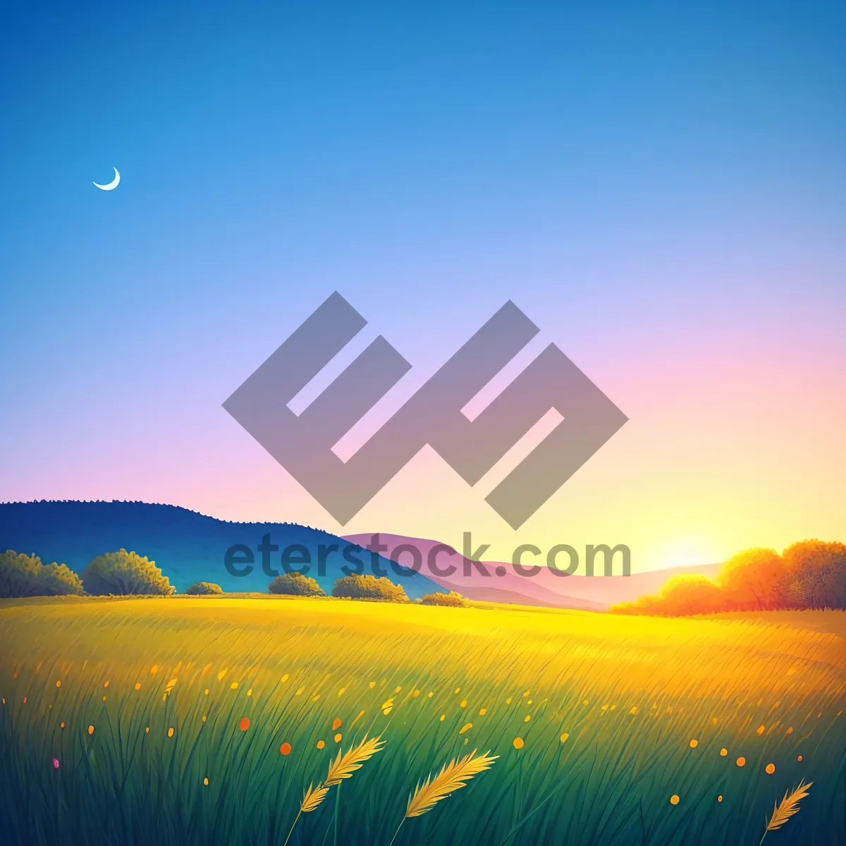 Picture of Vibrant Sunsetting Over Rural Meadow