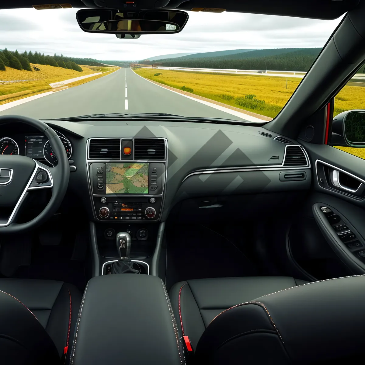 Picture of Modern Auto Control: Fast Steering Wheel in Car Cockpit