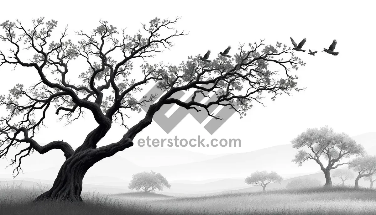 Picture of Winter Oak Tree in the Forest Sky Landscape