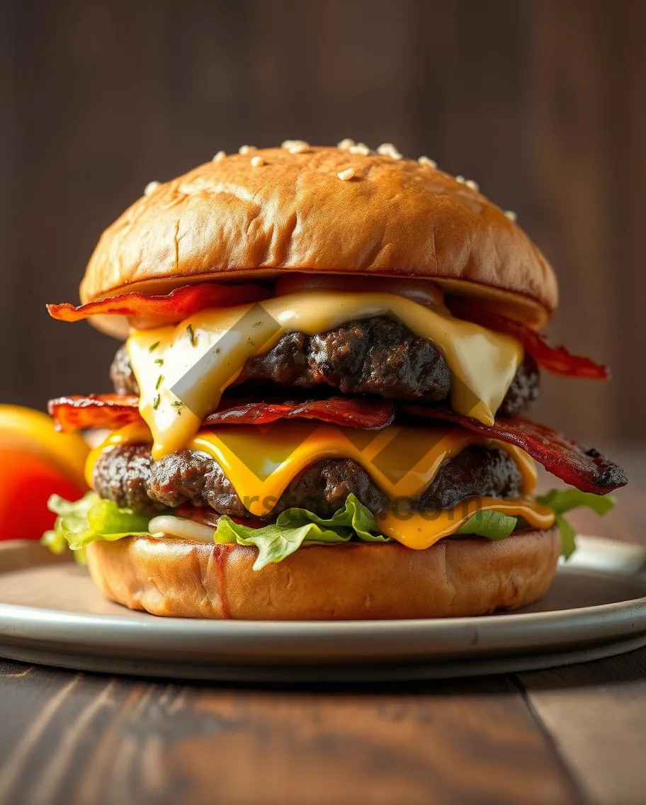 Picture of Grilled Cheeseburger with Lettuce and Tomato on Bun
