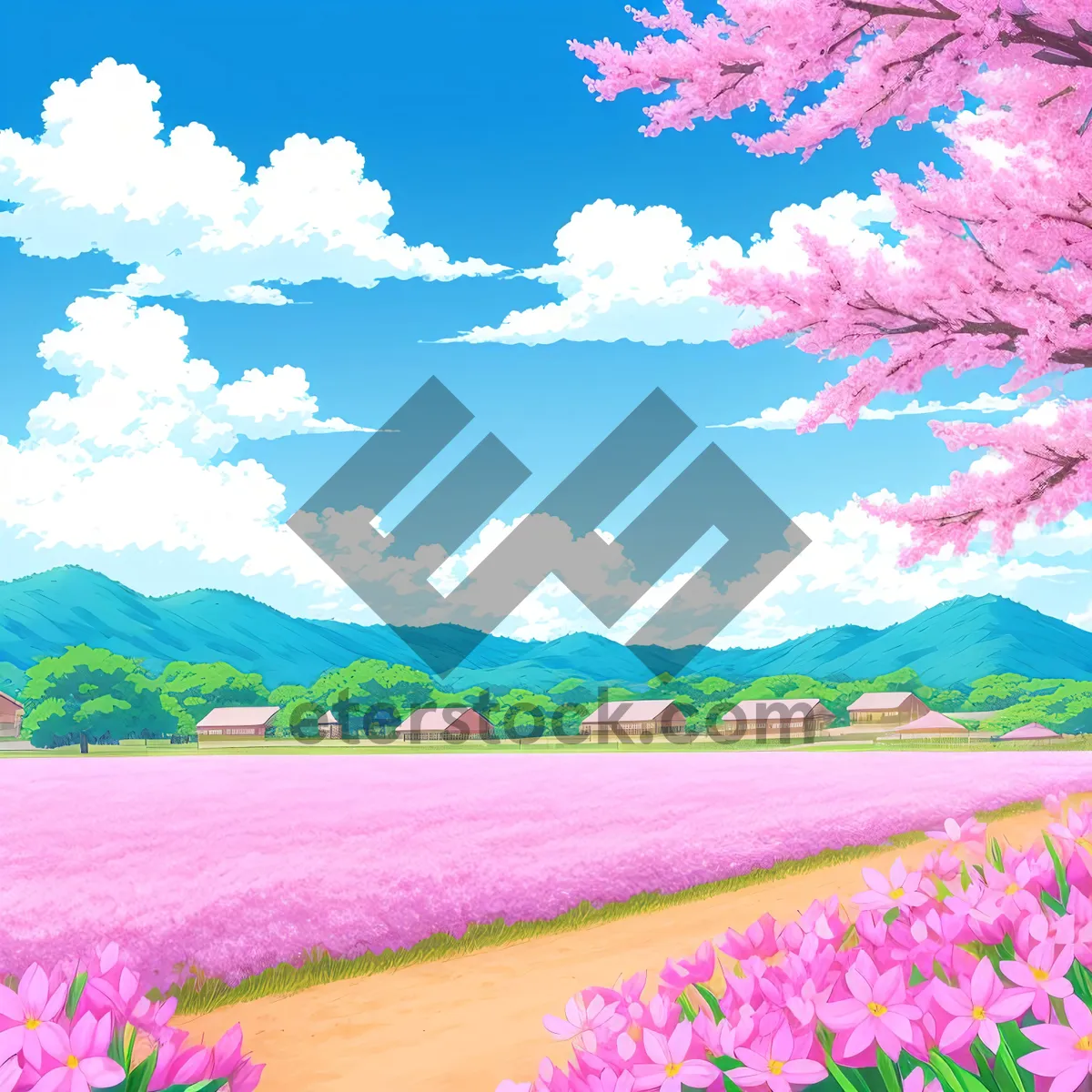 Picture of Colorful Spring Meadow Landscape in Rural Countryside