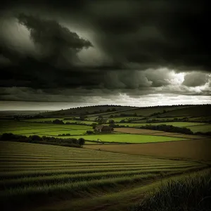 Serene countryside sunset with rolling hills