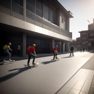 Urban Skater in Cityscape with Unicycle