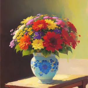 Colorful Flower Bouquet in Yellow Vase