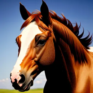 Brown Stallion in Rural Pasture