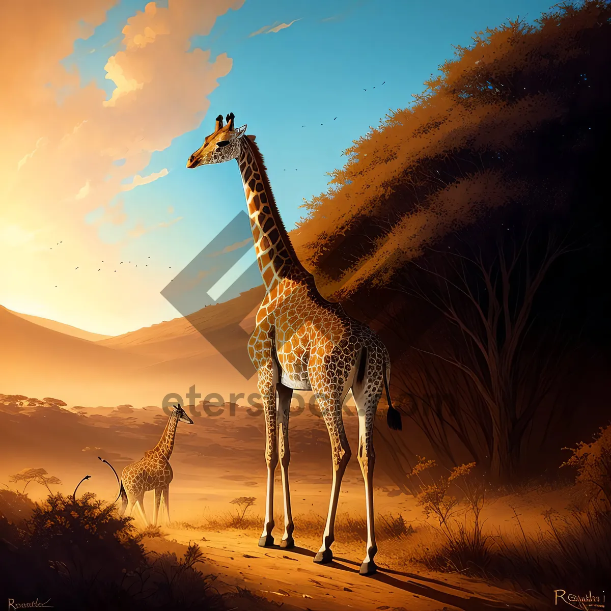 Picture of Safari Sunset: Majestic Giraffe Silhouette in National Park.