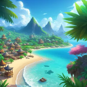 Tropical beach resort under the palm tree.