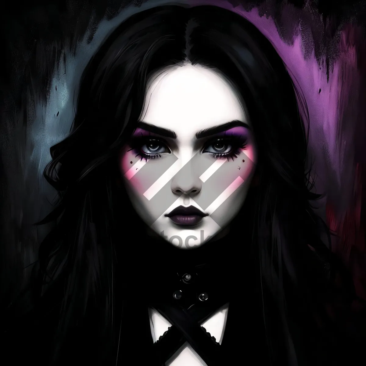 Picture of Dark-haired woman with seductive masked stare.