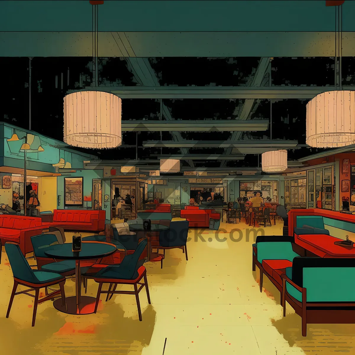 Picture of Modern luxury restaurant interior design with wooden furniture