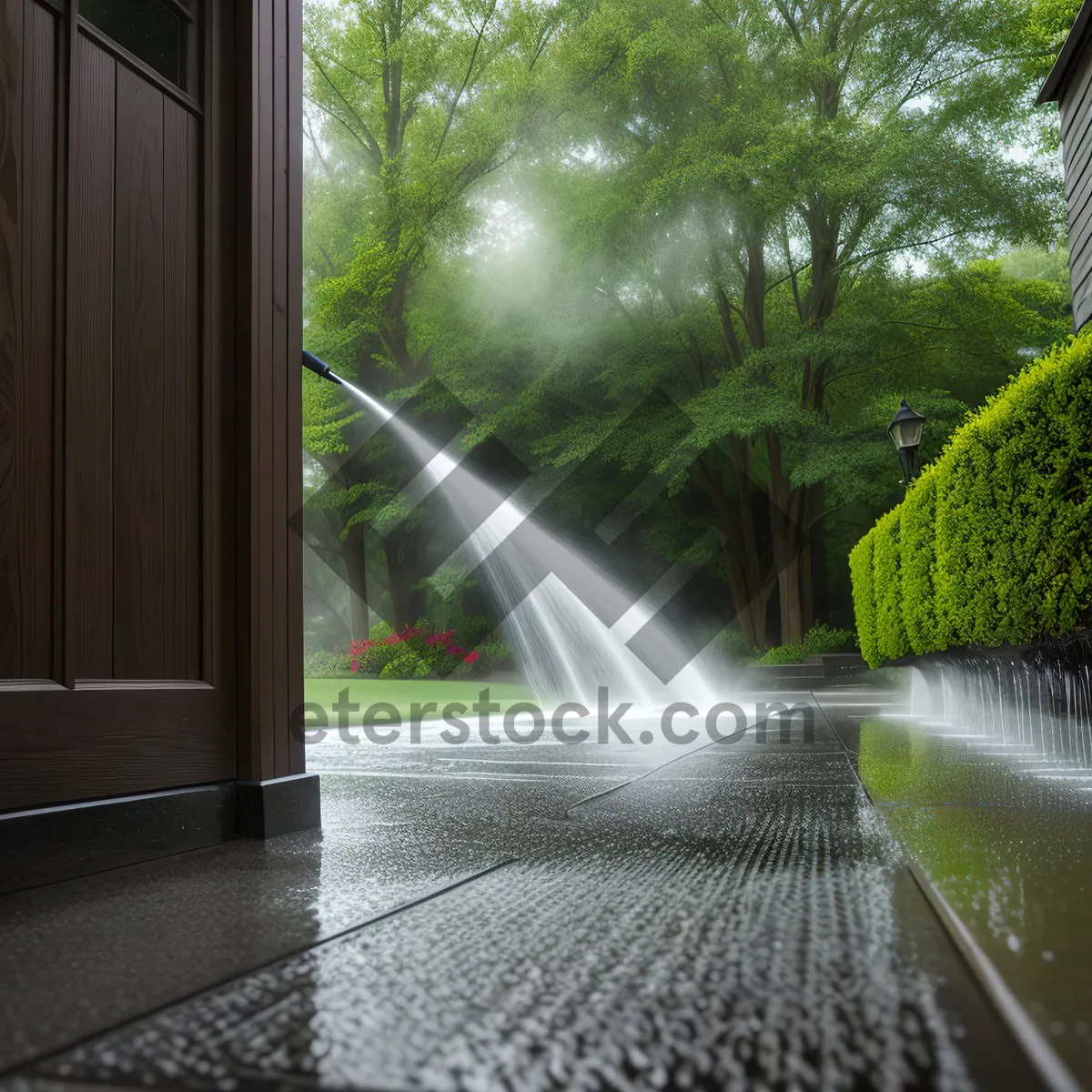 Picture of Sprinkler Fountain on Busy City Street