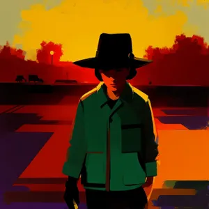 Silhouette of a Male Teen in Cowboy Hat