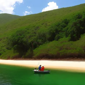 Summer River Landscape with Outdoor Water Sport