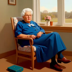 Smiling Grandfather in Rocking Chair with Laptop