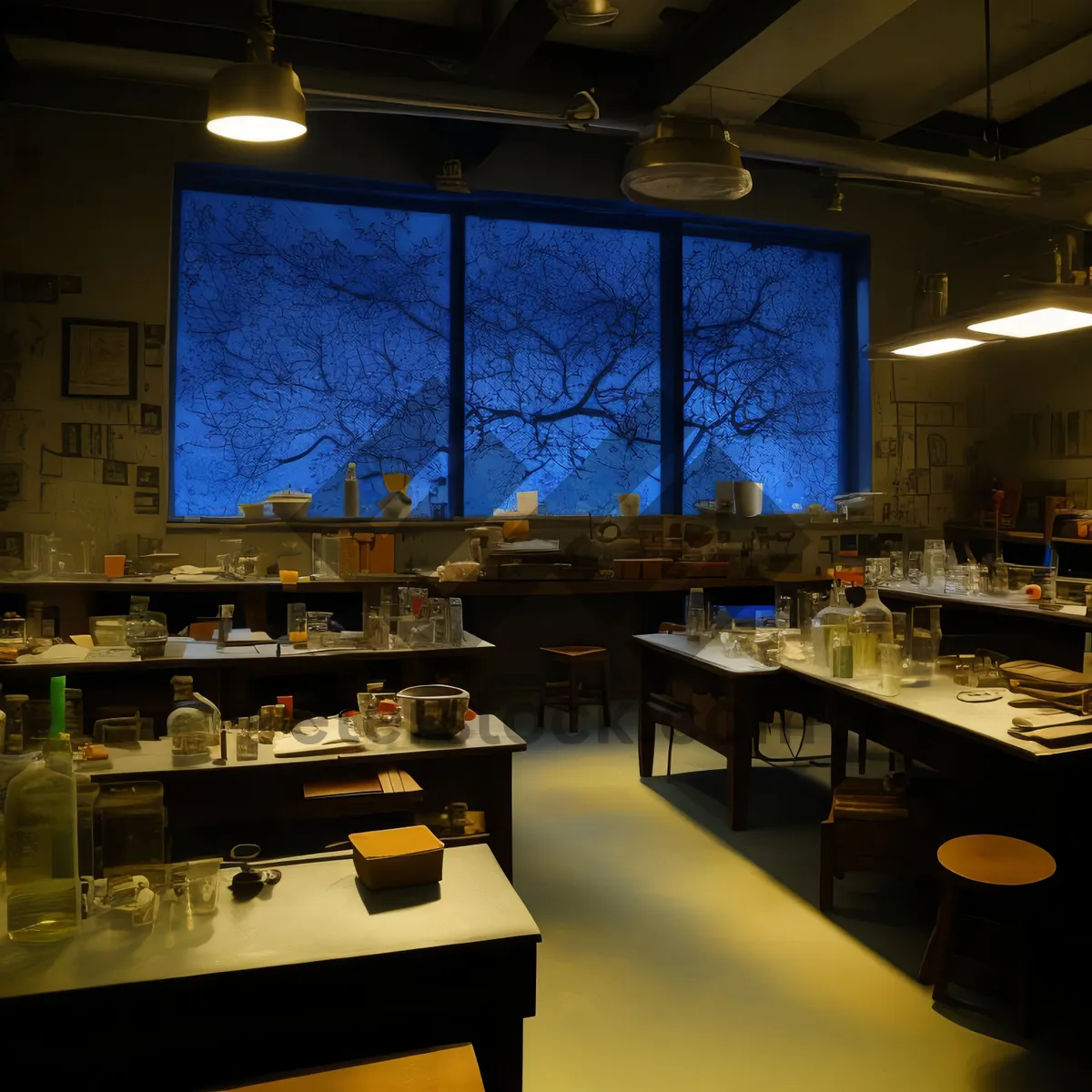 Picture of Modern restaurant interior with empty chairs and tables