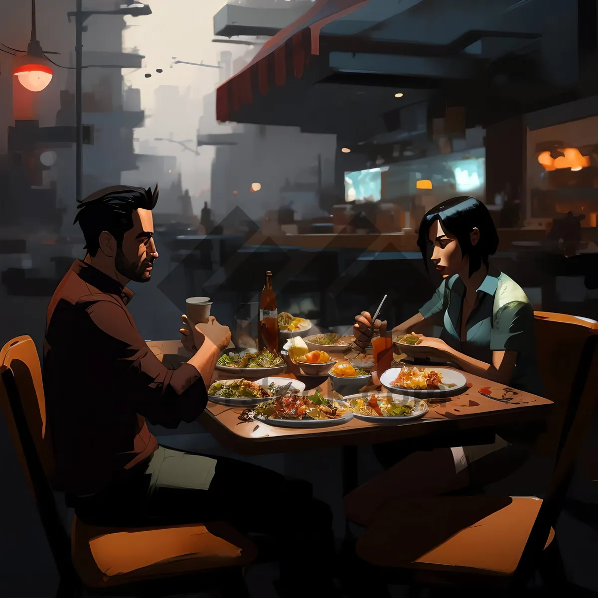 Picture of Happy couple dining at a restaurant table