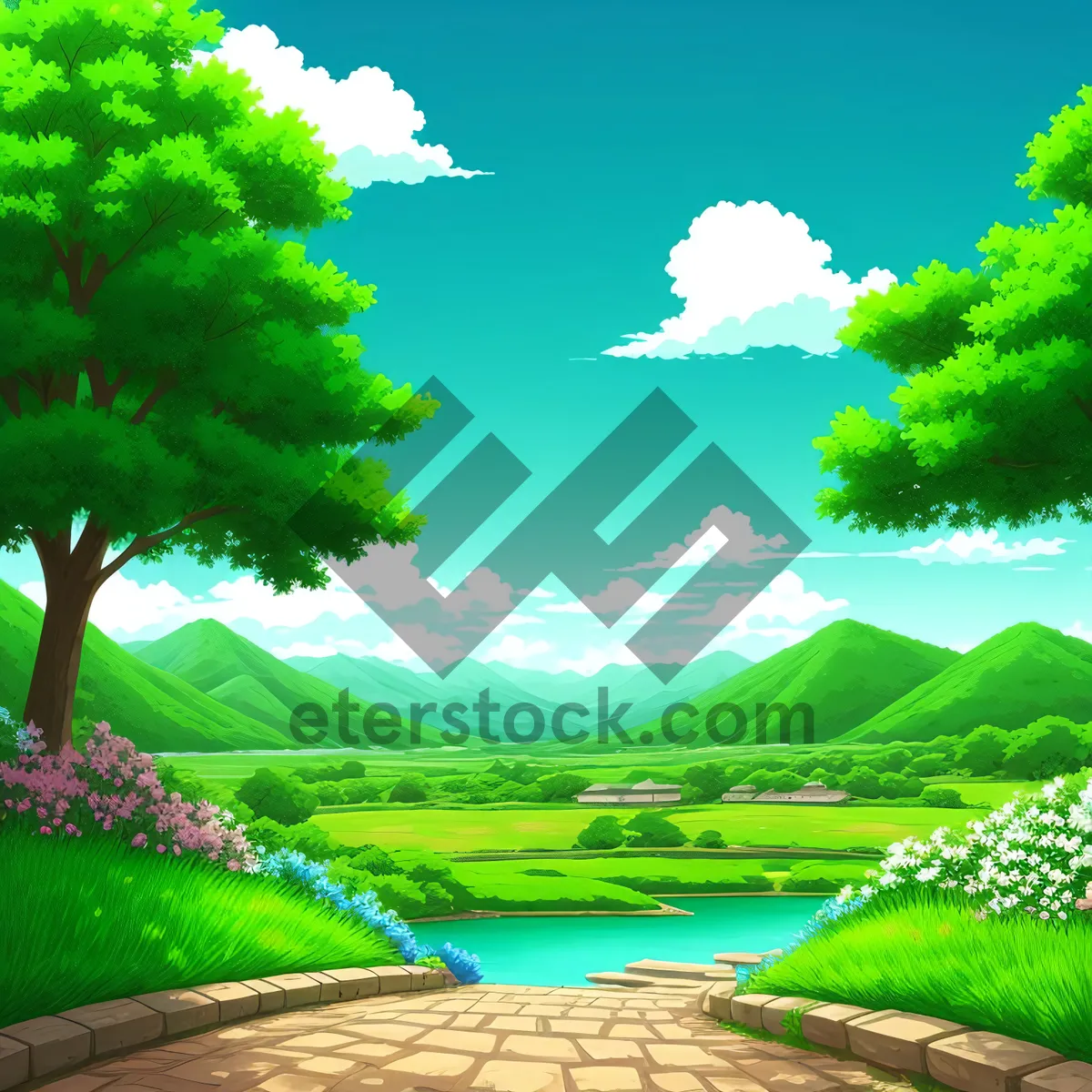 Picture of Idyllic Golf Course Under Clear Blue Sky