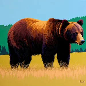 Wild Brown Bear in Grass