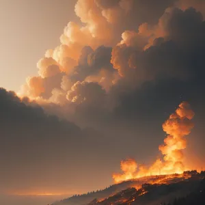 Radiant Sky with Cumulus Clouds over Volcano