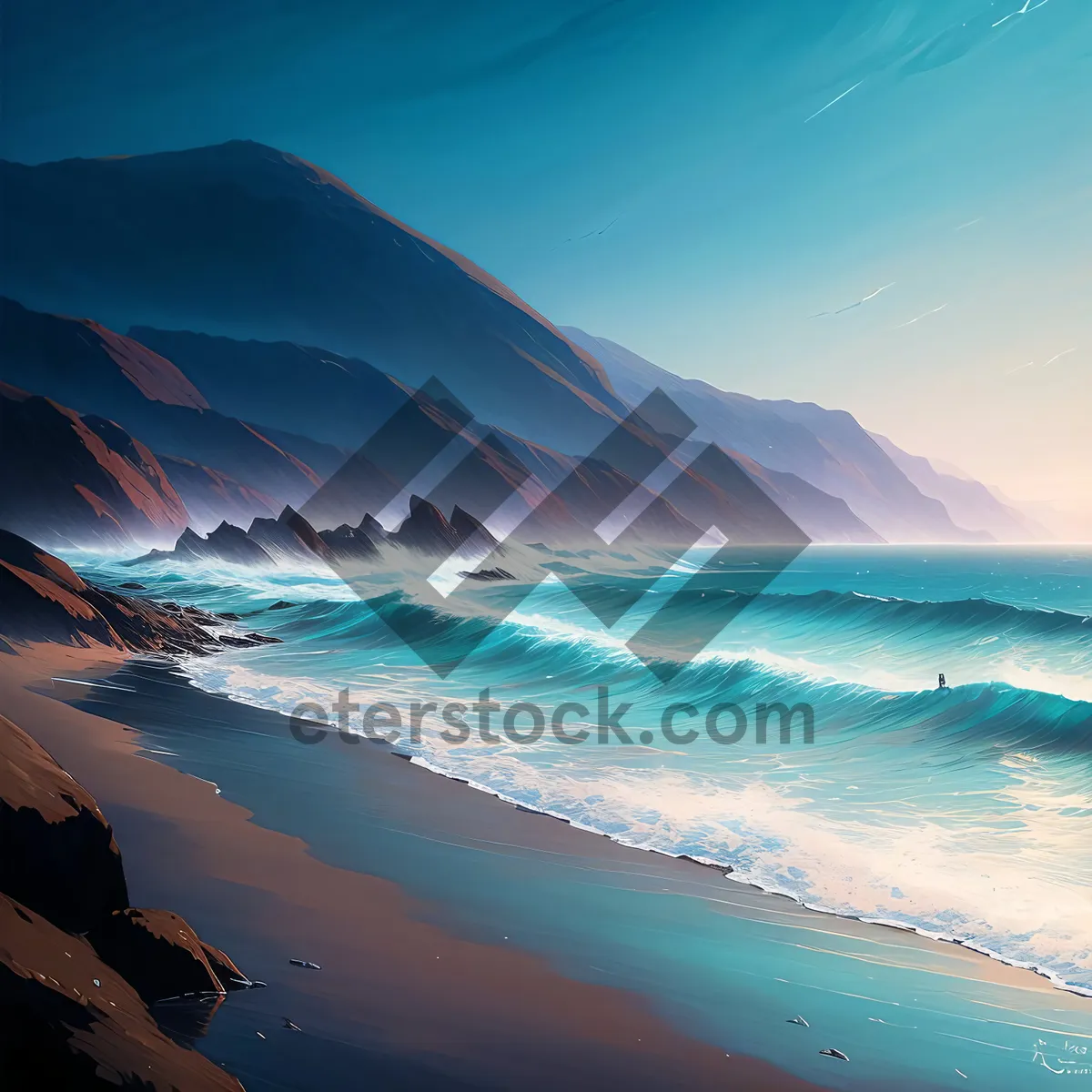 Picture of Golden Horizon: Serene Ocean Coast Under the Setting Sun