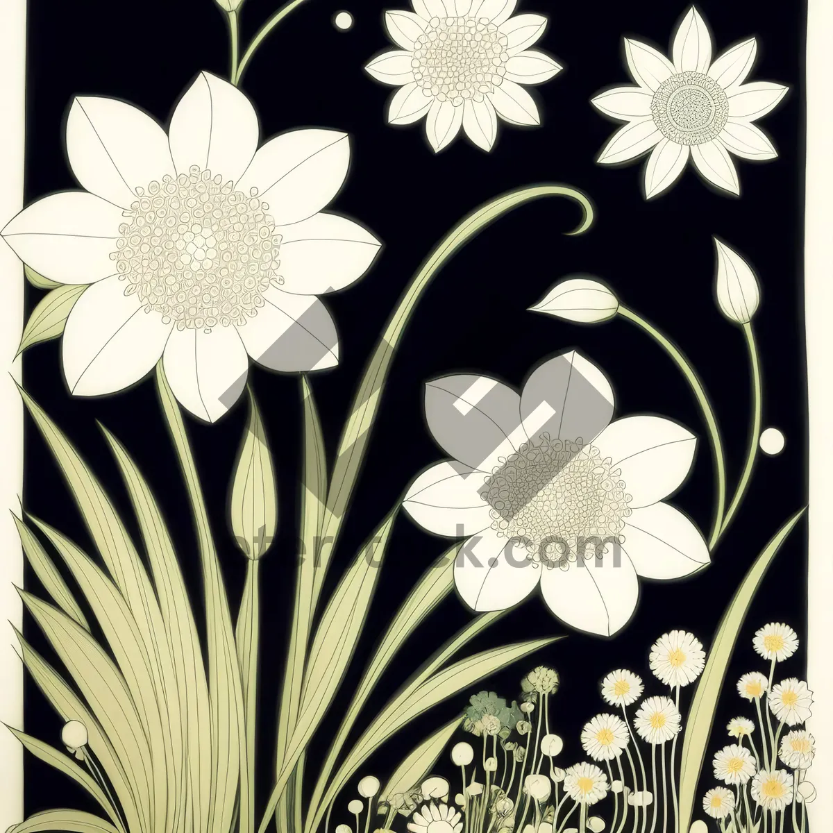 Picture of Floral Retro Wallpaper with Ornate Lotus Design