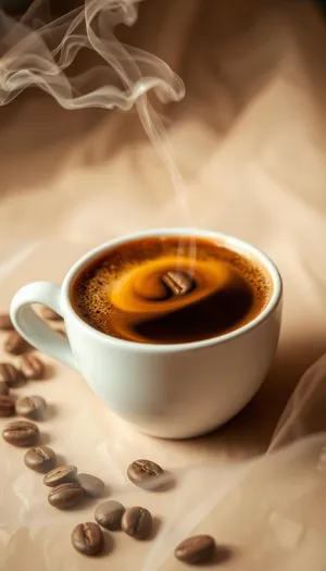 Dark Espresso Cup with Spoon on Table