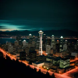 Vibrant Nighttime Cityscape Illuminated by Evening Lights