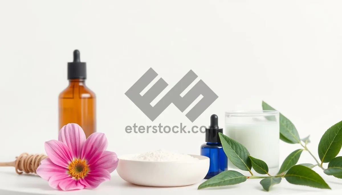 Picture of Relaxation therapy with aromatic lotion in glass container.