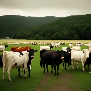 Cattle grazing on picturesque rural farmland.