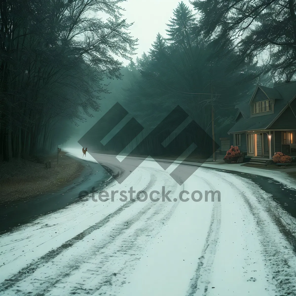 Picture of Snowy Winter Landscape: Majestic Frozen Forest Road