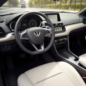 Modern Car Steering Wheel Control Panel with Speedometer
