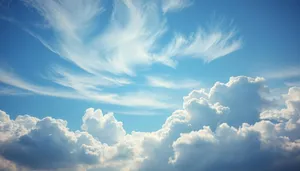 Bright Summer Sky with Fluffy Clouds Landscape