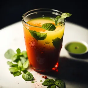 Fresh Fruit Mint Tea in Glass Cup