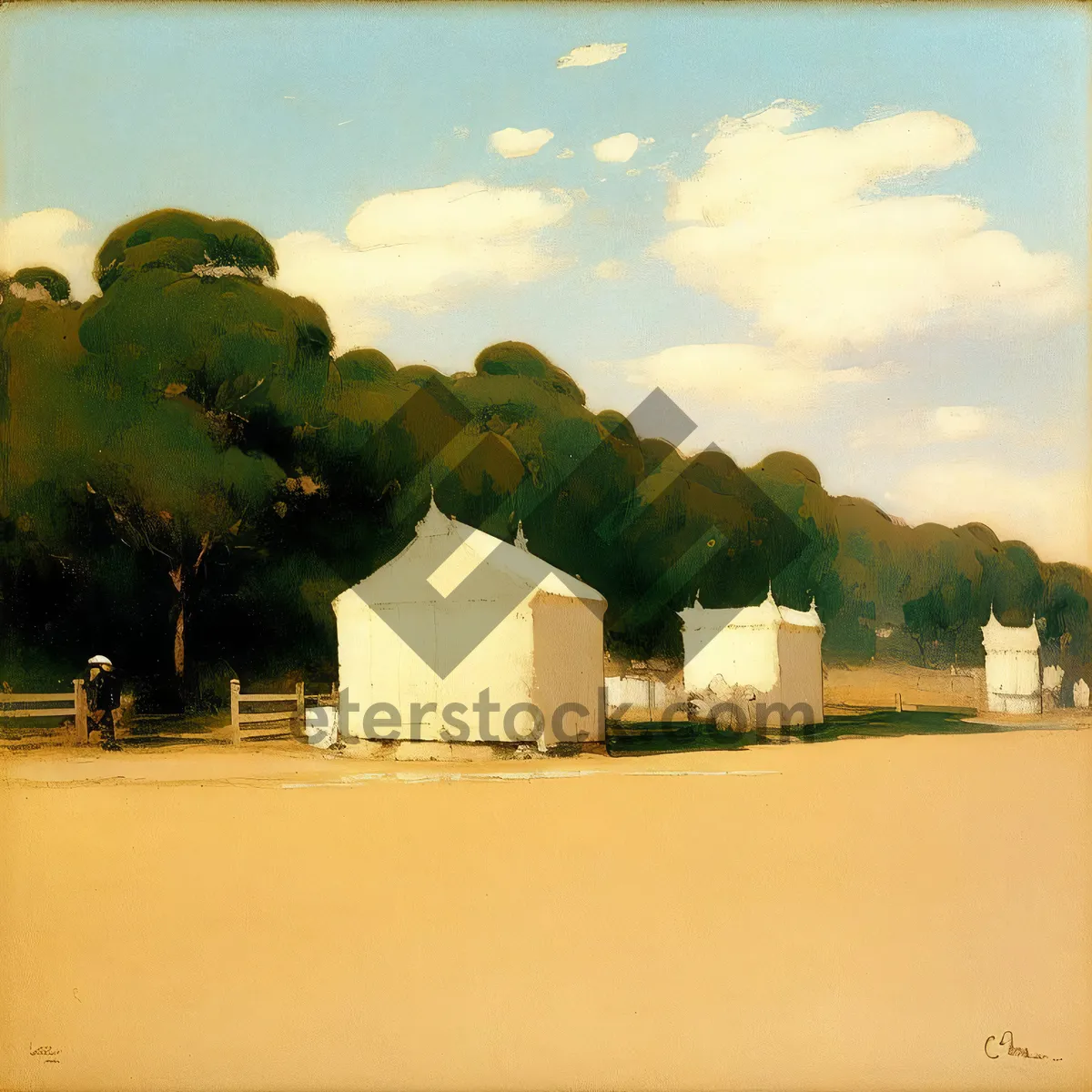 Picture of Rustic Skyline: A Scenic Countryside with Picket Fence