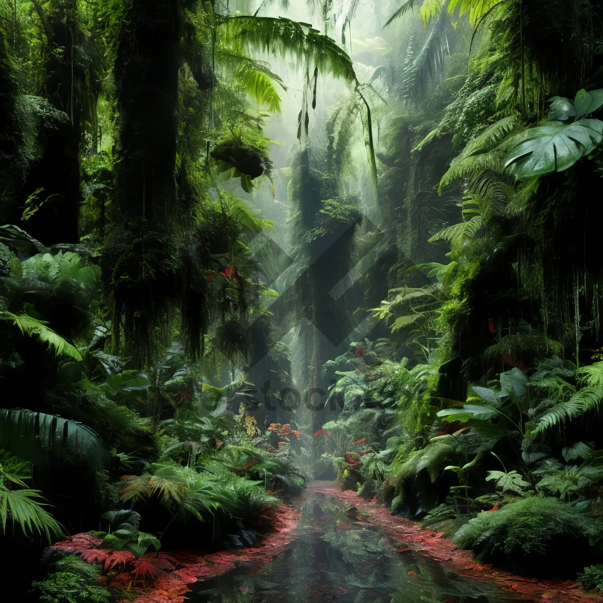 Picture of Tropical Jungle Landscape with Lush Ferns