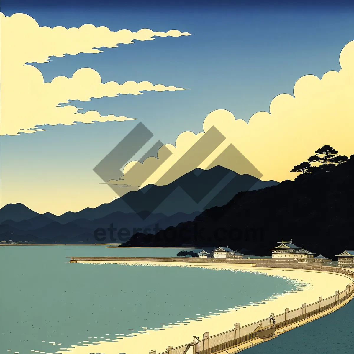 Picture of Idyllic Oceanfront Escape: Tranquil Beach at Sunset