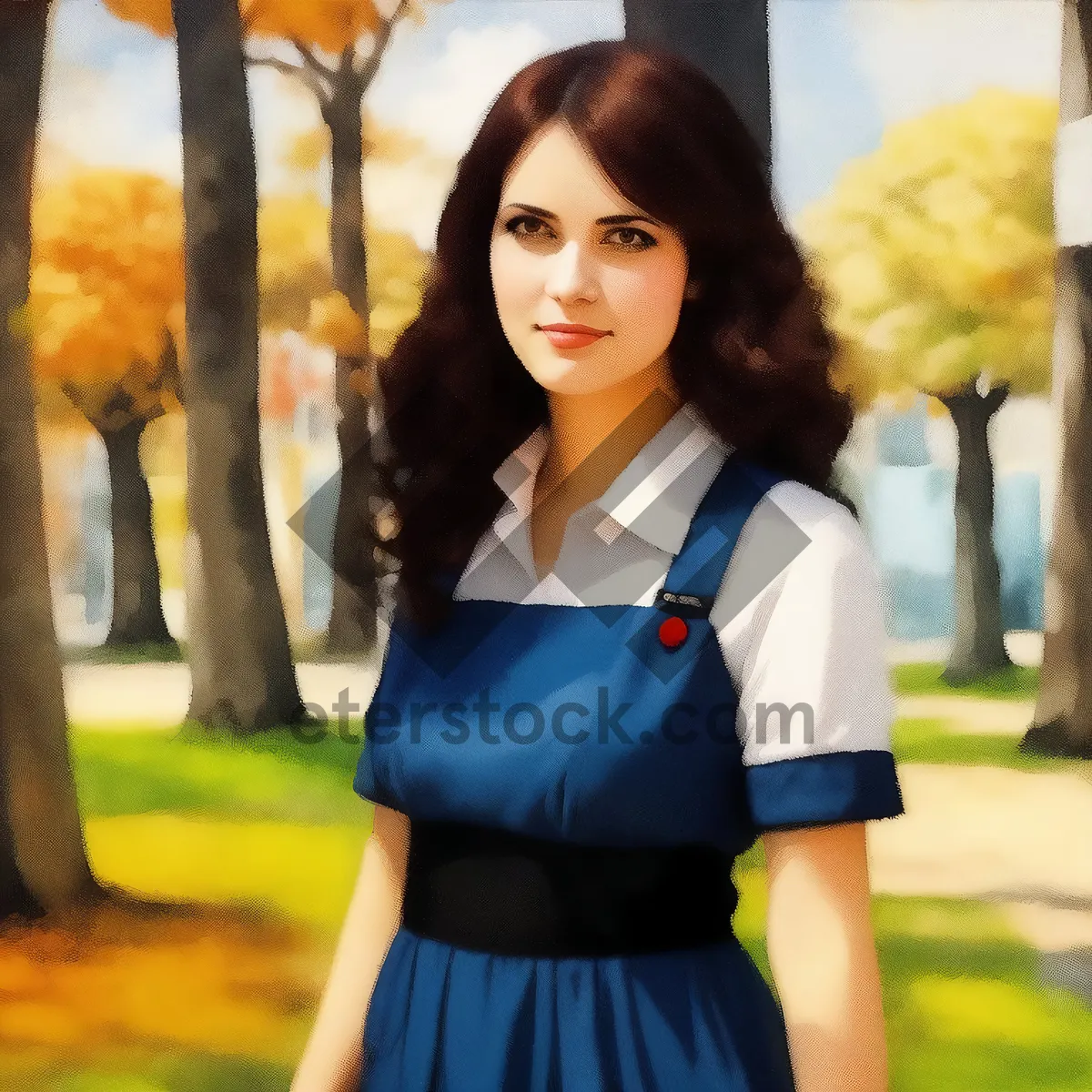 Picture of Attractive brunette lady smiling in a park portrait.