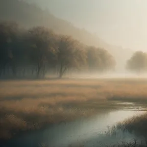 Serene Spring Sunset Over Rural Lake