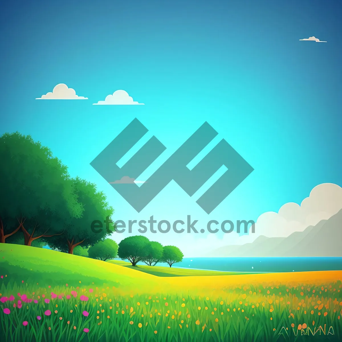 Picture of Vibrant Summer Meadow with Clear Blue Sky