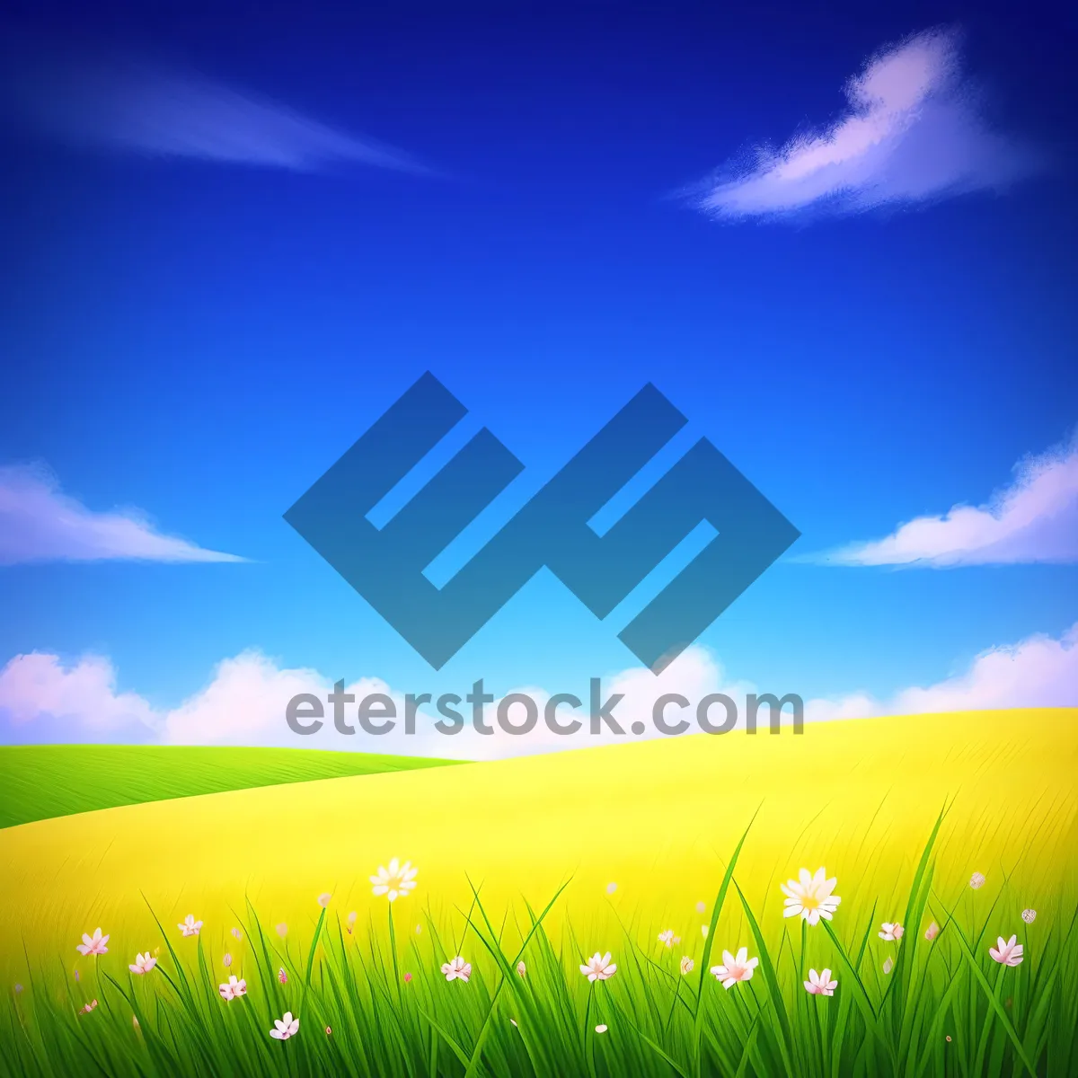 Picture of Vibrant countryside meadow under bright summer sky