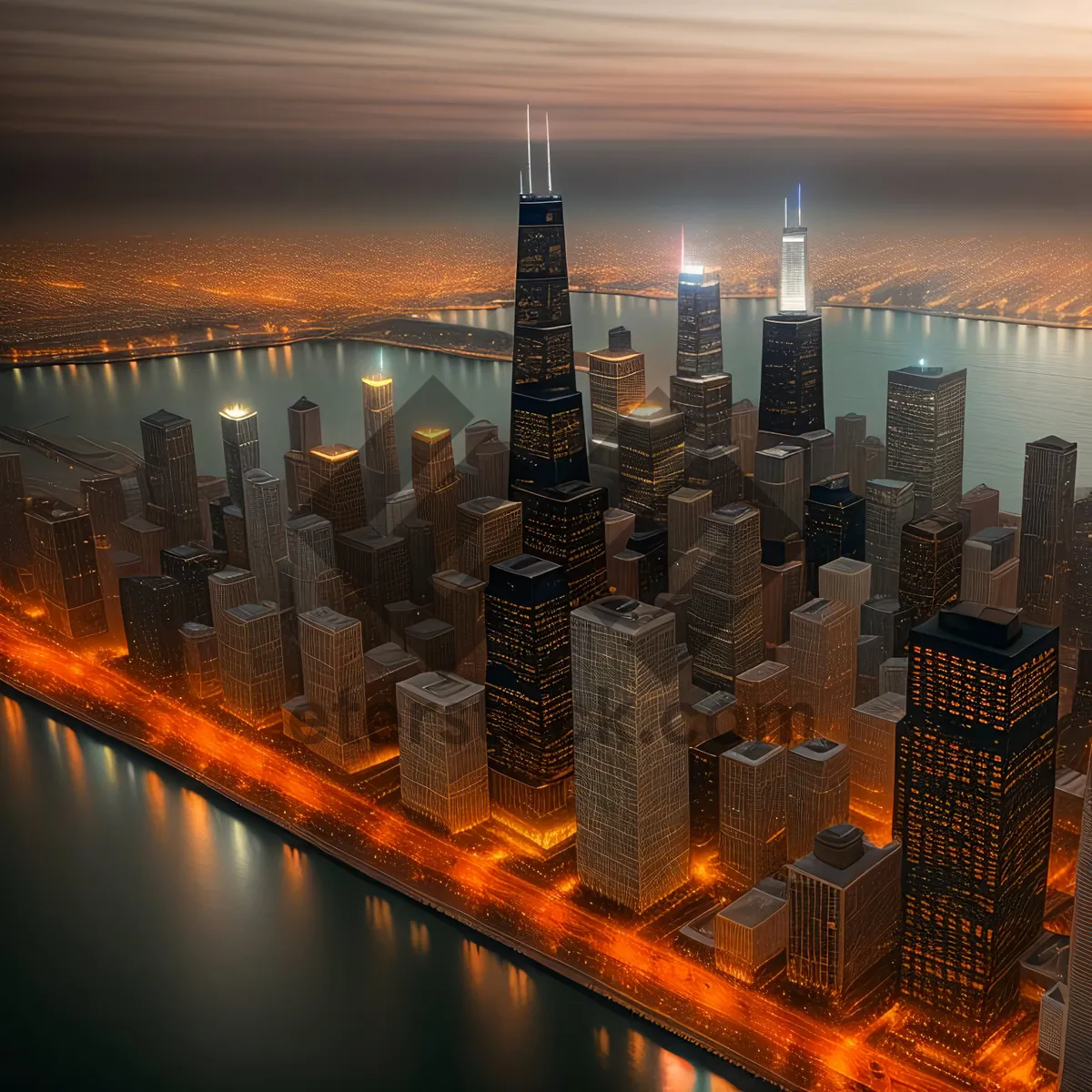 Picture of Waterfront panorama with city skyline and bridge